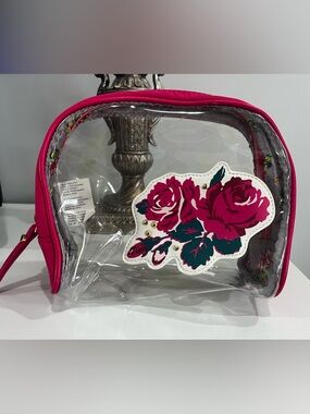 Betsey Johnson Clear Floral Appliqué Cosmetic Bag - Pink